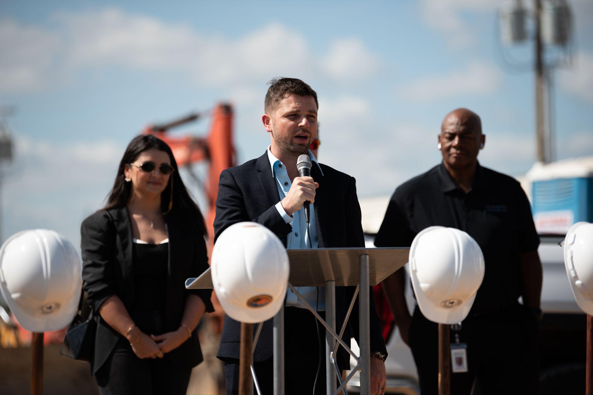 Dataprana Co-Founder and CEO Arseniy Grusha says a few words before the groundbreaking commences.