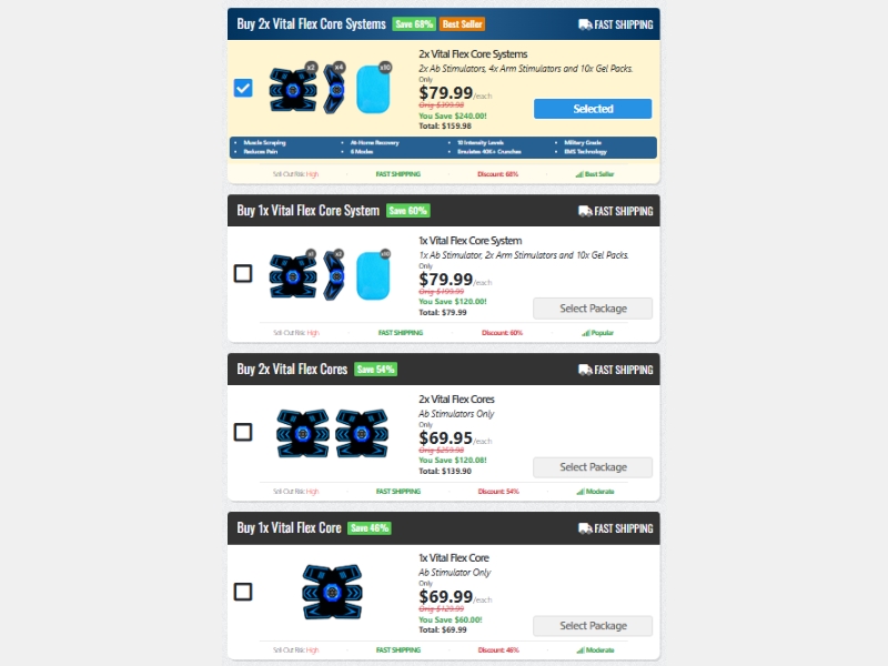 Pricing Overview of Vital Flex Core Best Abs Stimulator Device with EMS+ Micro Current Stimulation Pad