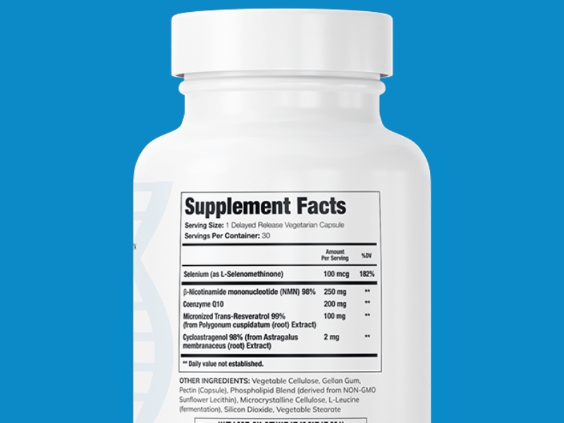 Best Cellular Repair Supplement with Lifespan-Extending Nutrients for Longevity and Healthy Cell Function Supplement Facts Ingredients Label