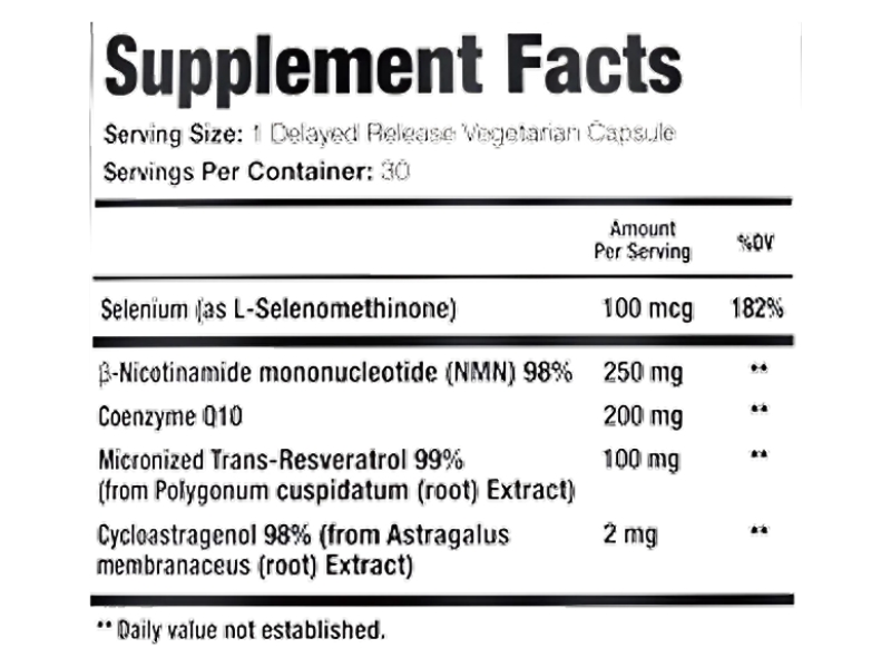 GenuinePurity Longevity+ Best Longevity Activator Supplement for Anti-Aging Cellular Renewal Supplement Facts Ingredients