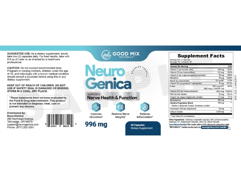 NeuroGenica Review The 11-Second Nerve Repairing Vitamin C Ritual to Heal Pain Naturally Supplement Facts Ingredients Label