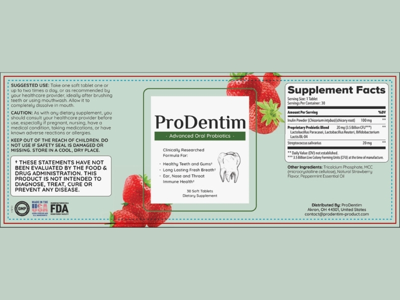 Prodentim The Dentpure Denti-Strength Formula for Natural Oral Health Care Support Supplement Facts Ingredients Label